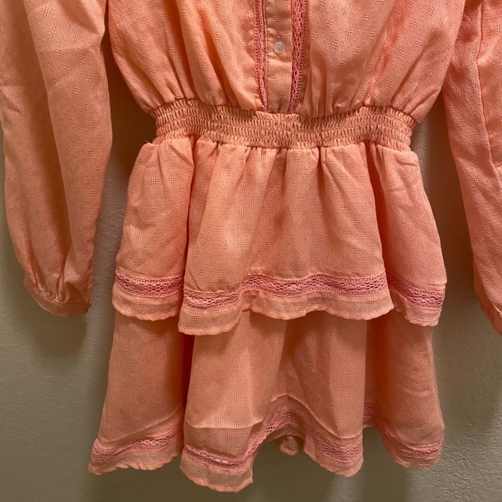 Aqua Bloomingdale's Pink Tiered Ruffled Long Sleeve Mini Dress Size XS - Picture 5 of 9